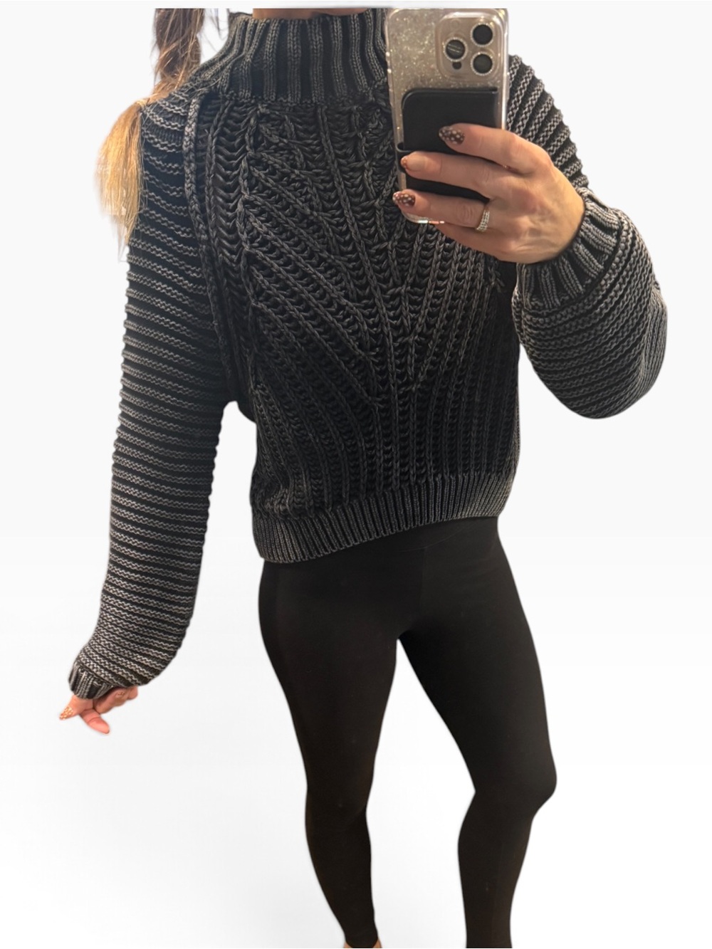 Free People Gray Striped Cable Knit Turtleneck Sweater XS - perfect condition! - Picture 12 of 14
